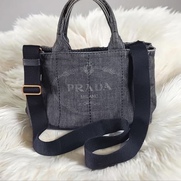 SOLD ‼️PRADA Canapa EUC Denim Black Mini Tote w/Strap - Picture 3 of 17